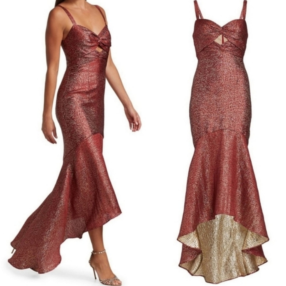 ML Monique Lhuillier Metallic Jacquard Mermaid Gown